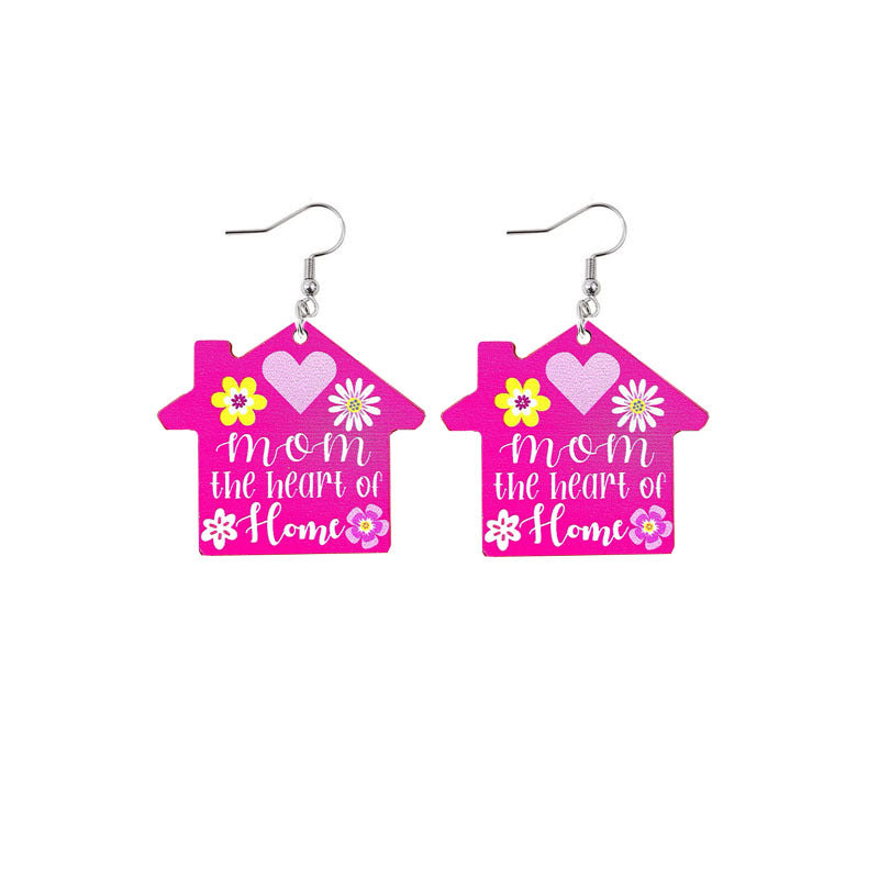 Wholesale Mother's Day Mama Printed Wooden Earrings